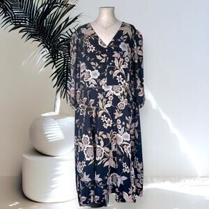 ELIZA J Botanical Floral Shift Maxi Dress V-Neck Cocktail Blue White Padded 22W
